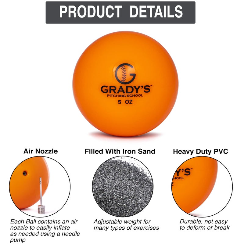 Grady's Pitching School Soft Shell Weighted Ball Set 32, 21, 14, 7, 5, and 3.5oz-Pitching/Throwing Velocity Training for Baseball and Softball - Image 3